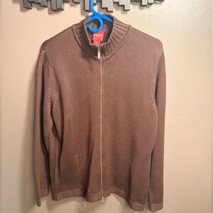 Olsen Women's Chocolate Brown Zip-Up Turtleneck Sweater